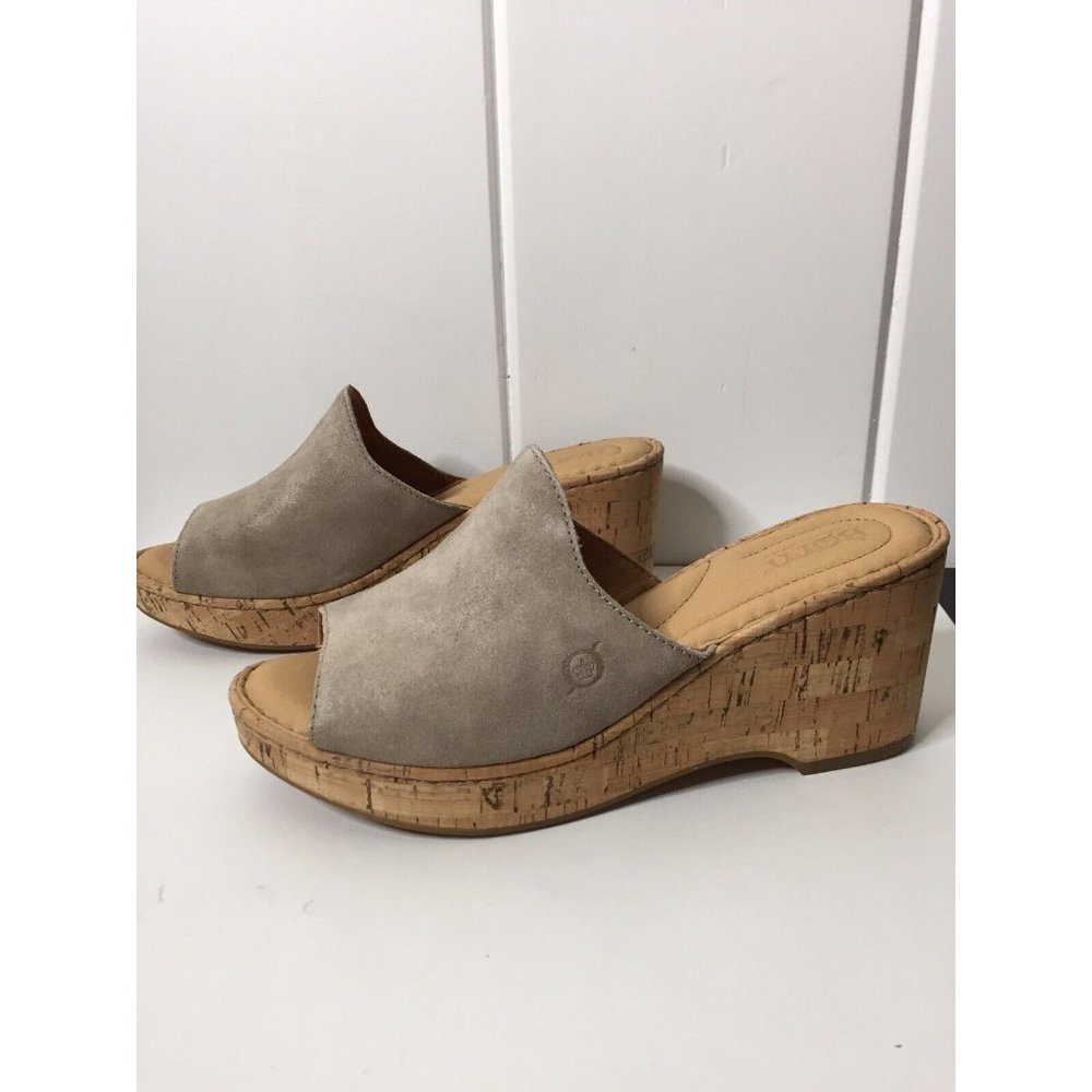 Born Lilah Platform Wedge Sandals Cream Distressed Suede Women's Shoes Size 8 39